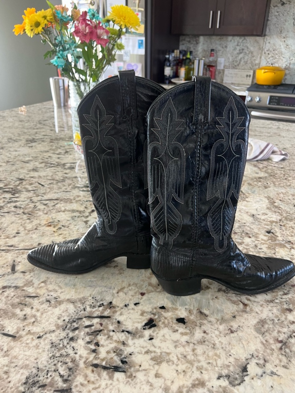 Vintage Dan Post Teju Lizard Cowboy Boots Black Women's 7.5 M - Picture 11 of 11